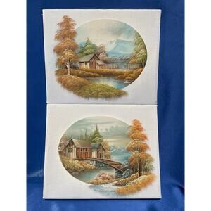 Pair of Unframed Fall Themed Oil Painting by Nathan